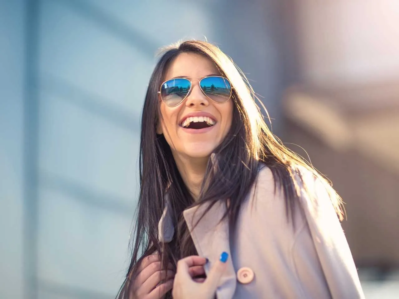 Woman wearing colour blind glasses